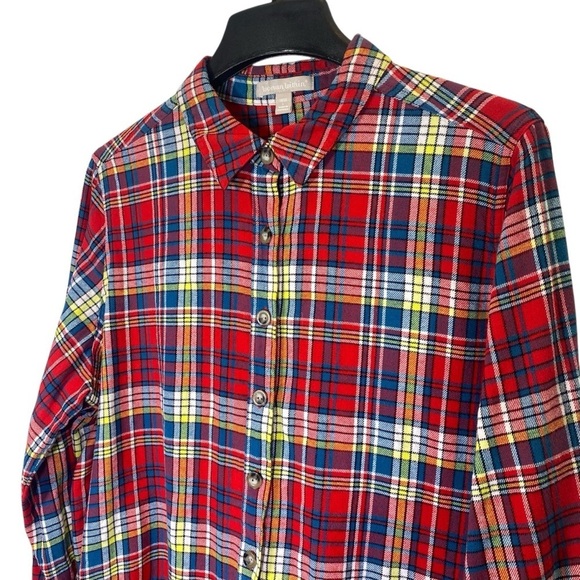 WOMAN WITHIN Red Plaid size Large (18-20) flannel long sleeve button up Shirt - Picture 4 of 6